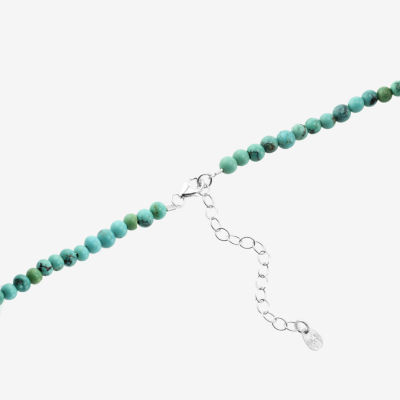 Womens Blue Turquoise Sterling Silver 16 Inch Beaded Necklace