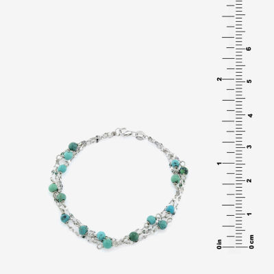 Enhanced Blue Turquoise Sterling Silver Beaded Bracelet