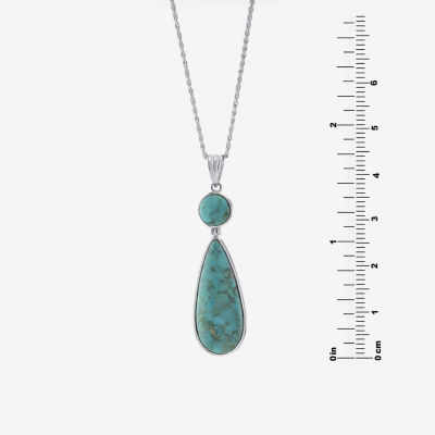 Womens Enhanced Blue Turquoise Sterling Silver Pear 18 Inch Pendant Necklace