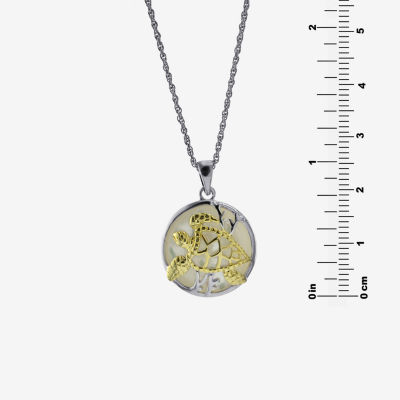 Turtle Womens White Mother Of Pearl 14K Two Tone Gold Over Silver 18 Inch Pendant Necklace