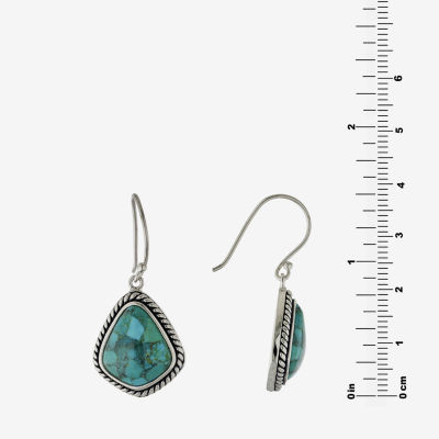 Womens Enhanced Blue Turquoise Sterling Silver Drop Earrings