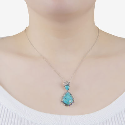 Womens Enhanced Blue Turquoise Sterling Silver 18 Inch Pendant Necklace
