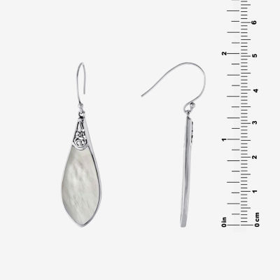 Bali Inspired Womens White Mother Of Pearl Sterling Silver Drop Earrings
