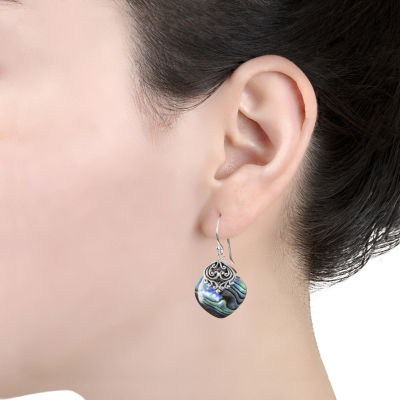 Bali Inspired Abalone Sterling Silver Drop Earrings