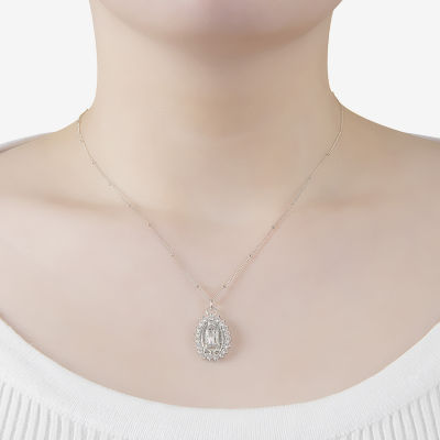 Diamonart Lady Of Guadalupe Womens Cubic Zirconia Sterling Silver Oval 16 Inch Pendant Necklace