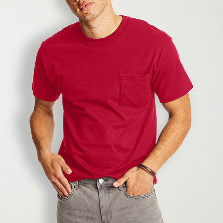Hanes 2-Pack Heavyweight Unisex Adult 2-pc. Crew Neck Short Sleeve Pocket T-Shirt, Large, Red