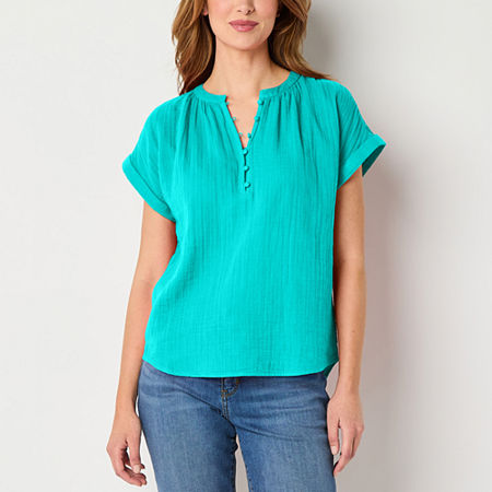 St. John's Bay Tall Womens Round Neck Short Sleeve Blouse