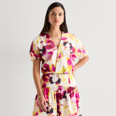 Worthington Womens V Neck Short Sleeve Blouse