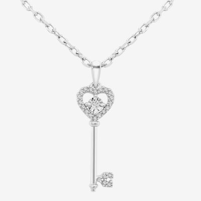 Womens 1/10 CT. T.W. Mined White Diamond Sterling Silver Keys Pendant