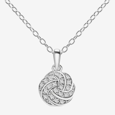 Womens 1/8 CT. T.W. Natural White Diamond Sterling Silver Knot Pendant Necklace