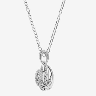 Womens 1/8 CT. T.W. Natural White Diamond Sterling Silver Knot Pendant Necklace