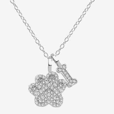 Paw Print Womens 1/10 CT. T.W. Mined White Diamond Sterling Silver Pendant Necklace