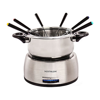 Nostalgia 12-Cup Electric Fondue Pot Set for Cheese & Chocolate - 8  Color-Coded Forks, Adjustable Temperature Control - Stylish Serving for  Hors