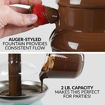 Nostalgia Lazy Susan Chocolate & Caramel Apple Party with Heated Fondue Pot, 25 Sticks, Decorating and Toppings Trays, Brown