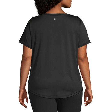 Xersion Womens Performance V Neck Short Sleeve T-Shirt Plus, 3x, Black