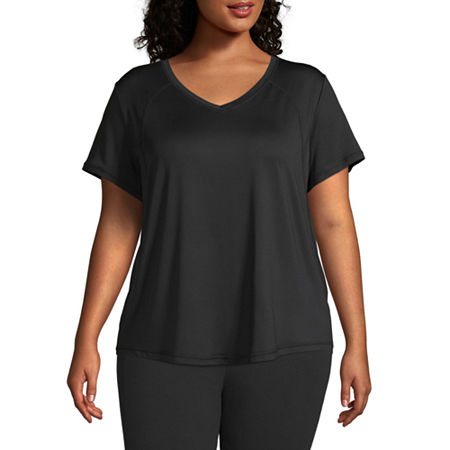 Xersion Womens Performance V Neck Short Sleeve T-Shirt Plus, 3x, Black