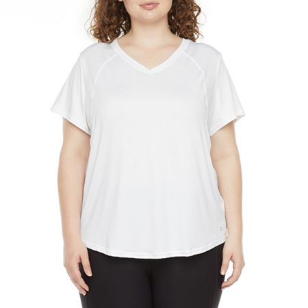 Xersion Womens Performance V Neck Short Sleeve T-Shirt Plus, 4x, White