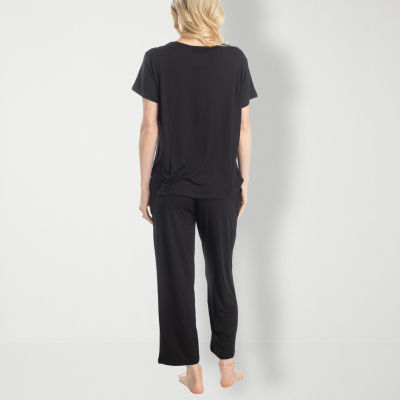 Hanes Womens Plus Round Neck Short Sleeve 2-pc. Pant Pajama Set