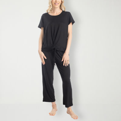 Hanes Womens Plus Round Neck Short Sleeve 2-pc. Pant Pajama Set