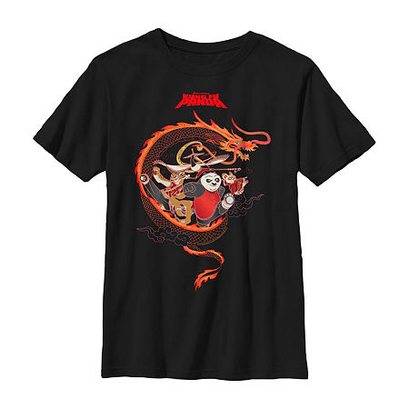 Kung Fu Panda Little & Big Kid Boys Crew Neck Short Sleeve Regular Fit Graphic T-Shirt, X-large, Black