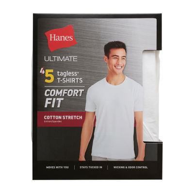 Hanes Comfort Fit Cotton Stretch Bonus Pack Mens 5 Short Sleeve Crew Neck Moisture Wicking T-Shirt
