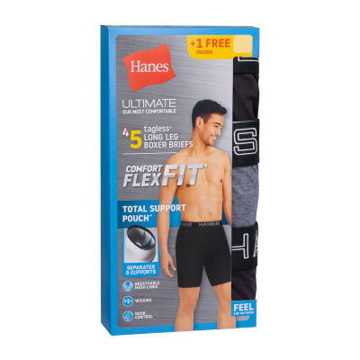Hanes Ultimate Comfort Flex Fit Total Support Pouch Bonus Pack Mens 5 Long Leg Boxer Briefs