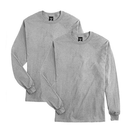 Hanes 2-Pack Unisex Adult Crew Neck Long Sleeve T-Shirt, Small, Gray