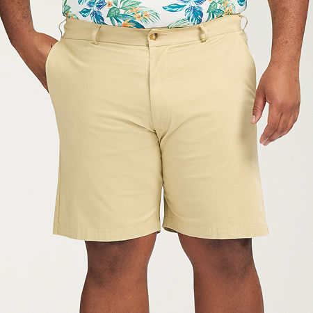 IZOD 12" Mens Big and Tall Stretch Fabric Chino Short, 48, Beige