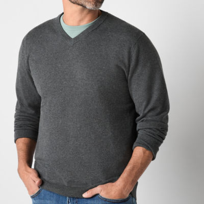 St. John's Bay Fine Gauge Mens V Neck Long Sleeve Pullover Sweater