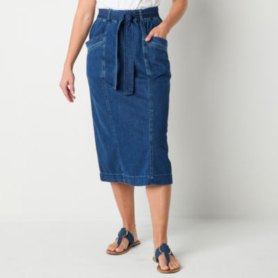 St. John's Bay Womens High Rise Midi Denim Skirt