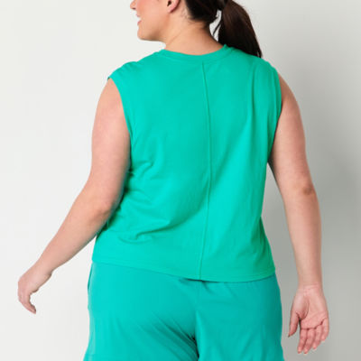 Xersion Womens Cotton Crew Neck Sleeveless Muscle Tank Top Plus