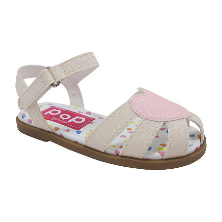 Pop Toddler Girls Lil Yoselin Adjustable Strap Flat Sandals, 9 Medium, White