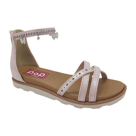Pop Allium Little & Big Girls Ankle Strap Footbed Sandals, 5 Medium, Pink