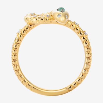Harry Potter (F/Si2) Womens Lab Grown Diamond Accent Genuine Green Aventurine 14K Gold Over Silver Cocktail Ring