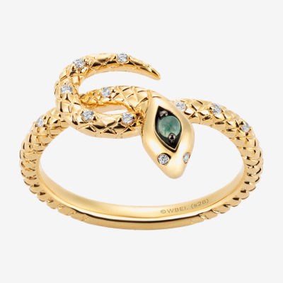 Harry Potter (F/Si2) Womens Lab Grown Diamond Accent Genuine Green Aventurine 14K Gold Over Silver Cocktail Ring