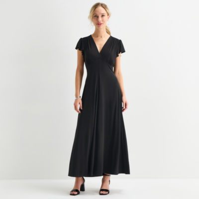 MSK Womens V Neck Short Sleeve Flutter Maxi Dress