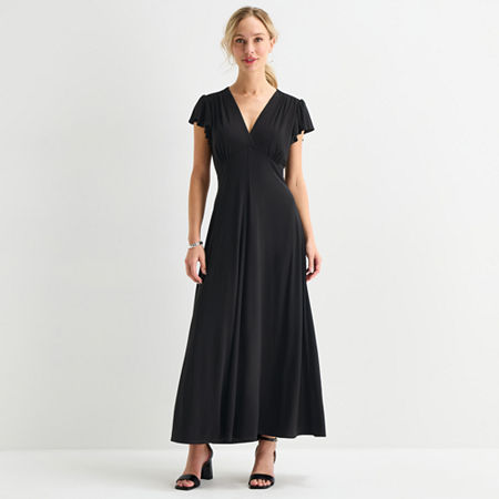 MSK Womens V Neck Short Sleeve Flutter Maxi Dress