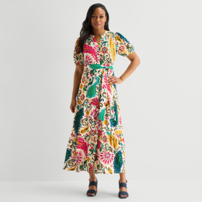 MSK Womens V Neck Short Sleeve Puffed Maxi Dress