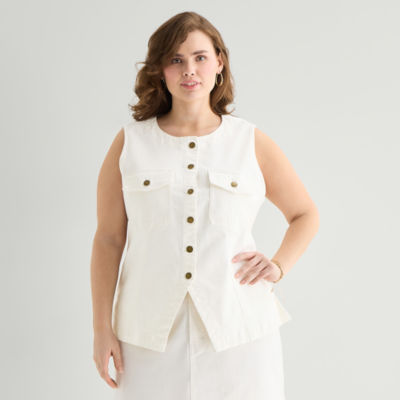 a.n.a Womens Plus Round Neck Sleeveless Vest