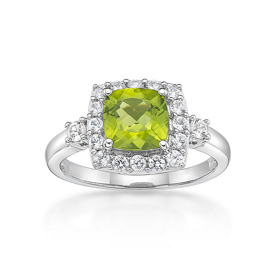 Womens Genuine Green Peridot Sterling Silver Halo Cocktail Ring