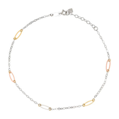 14K TriColor Gold 9 Inch Solid Link Ankle Bracelet JCPenney