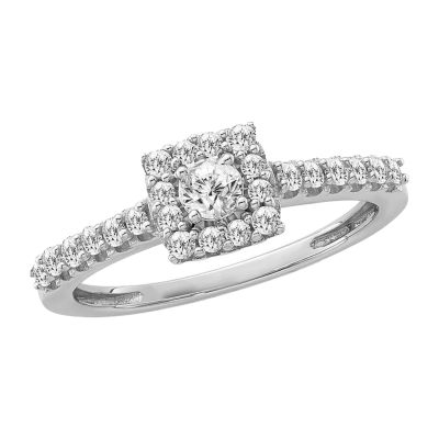 Womens 1/2 CT. Natural White Diamond 10K White Gold Cushion Halo Engagement Ring