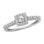 Womens 1/2 CT. T.W. Genuine White Diamond 10K White Gold Cushion Halo Engagement Ring