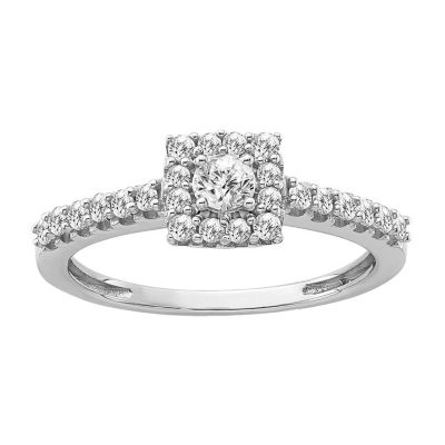 Womens 1/2 CT. Natural White Diamond 10K White Gold Cushion Halo Engagement Ring