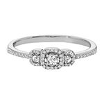 Womens 1/5 CT. T.W. Genuine White Diamond 10K White Gold Square 3-Stone Promise Ring