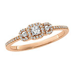 Womens 1/5 CT. T.W. Genuine White Diamond 10K Rose Gold Square Cushion Side Stone 3-Stone Promise Ring