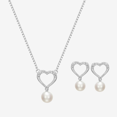 Womens White Cultured Freshwater Pearl Sterling Silver Heart 2-pc. Jewelry Set