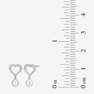 Womens White Cultured Freshwater Pearl Sterling Silver Heart 2-pc. Jewelry Set