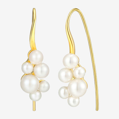 White Cultured Freshwater Pearl 18K Gold Over Silver Drop Earrings