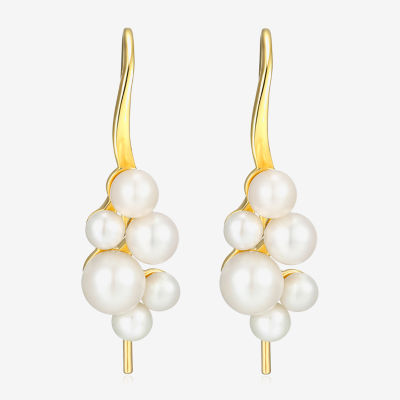 White Cultured Freshwater Pearl 18K Gold Over Silver Drop Earrings